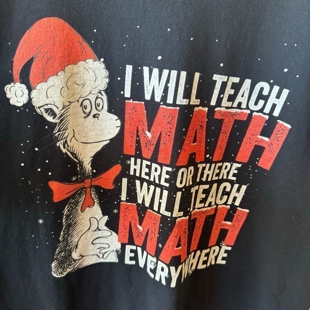 Vintage Fruit of Loom Black Dr Seuss Christmas Math Teacher Tee Shirt Unisex XL